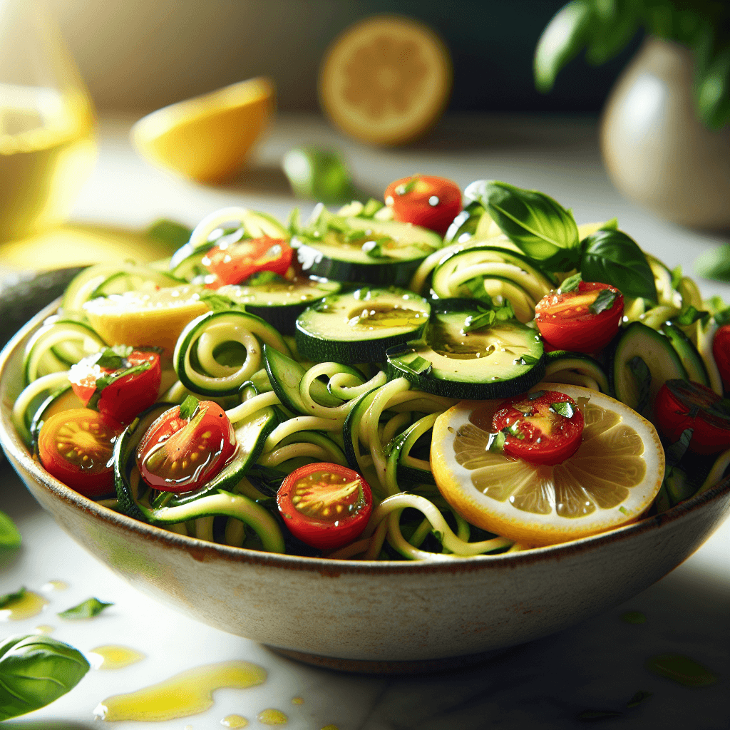 Lemon Basil Zucchini Noodle Salad with Avocado and Fresh Herbs