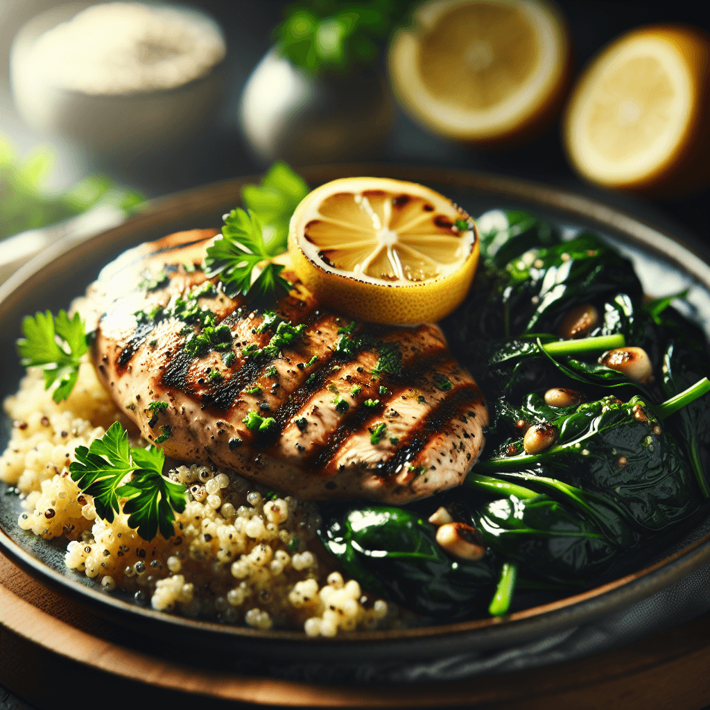 Mediterranean Lemon Herb Chicken with Quinoa and Spinach