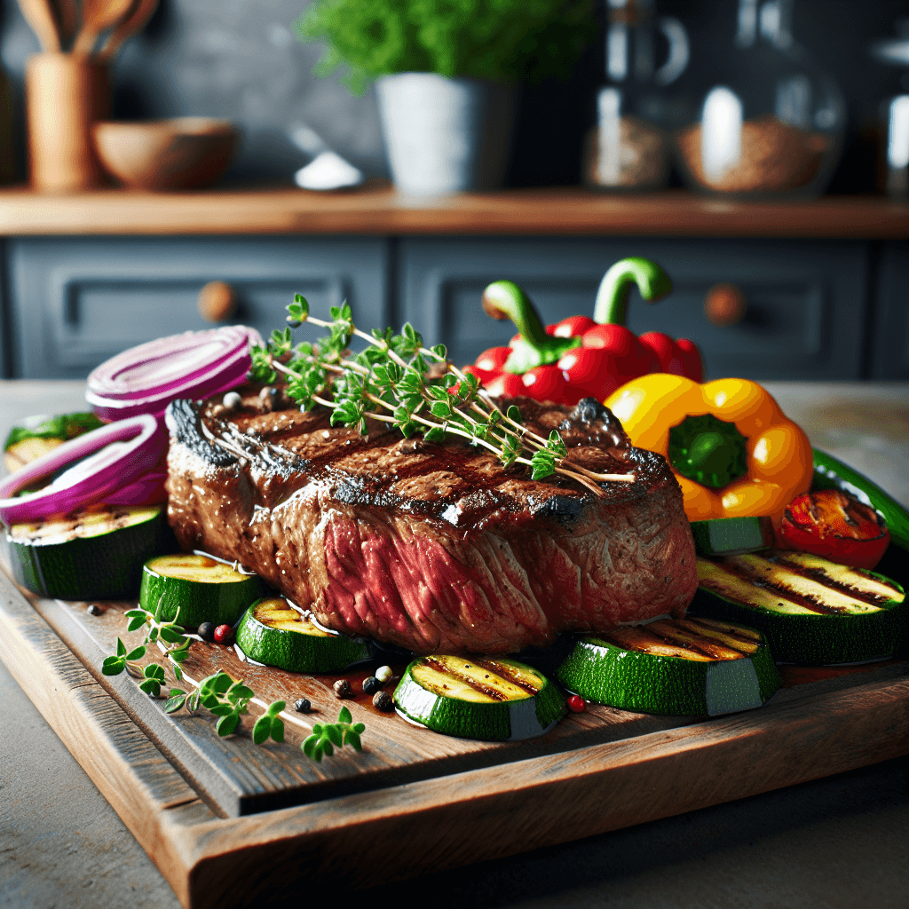 Grilled Ribeye Steak with Mediterranean Vegetables